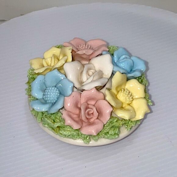 Vintage Norcrest Japan Porcelain Tapered Candle Holder Porcelain Pastel Flowers - Picture 7 of 13